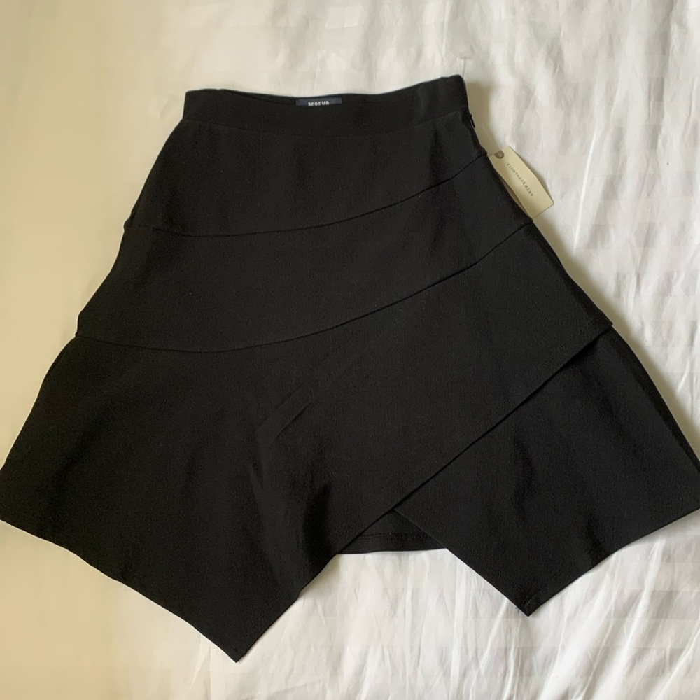 Maeve black layered A line lined knit skirt asymmetric front  hem side zip NWT